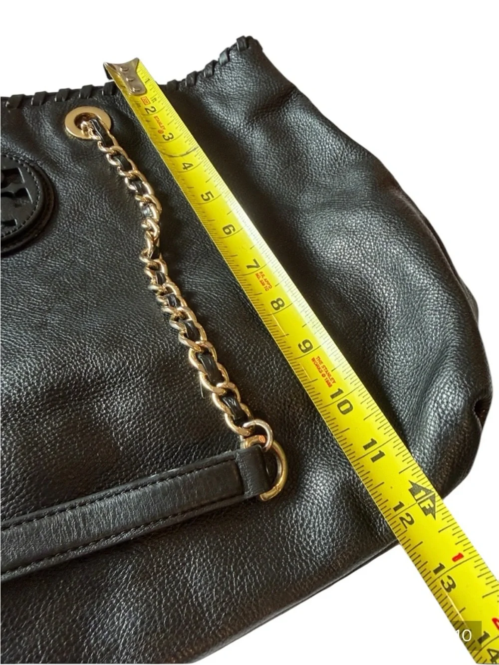 Tory Burch Black Leather Marion Chain-Handle Tote with Logo Medallion